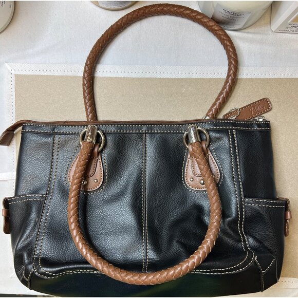 Relic Black & Brown Handbag With Leather Braided Handles Very Clean - Picture 1 of 6